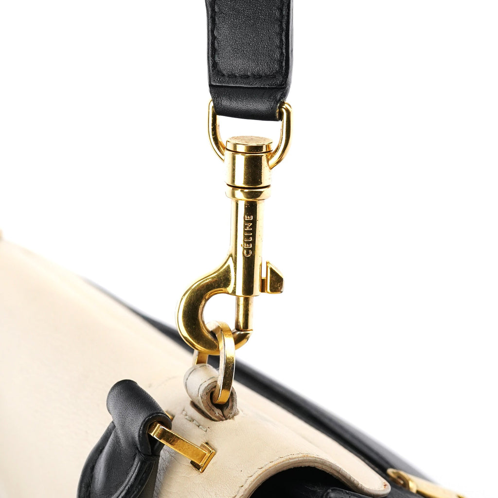 White Brown Leather Trapeze 2-Way Bag