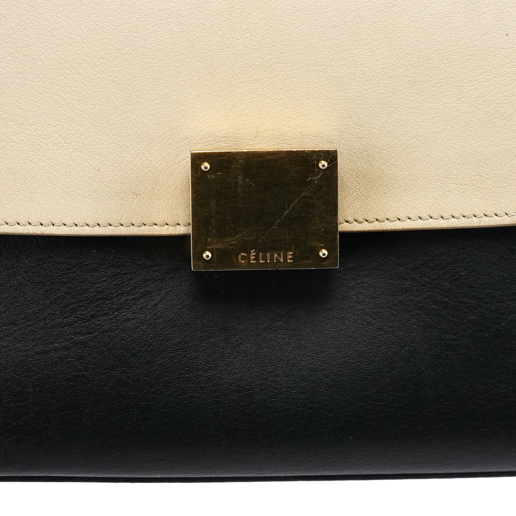 White Brown Leather Trapeze 2-Way Bag
