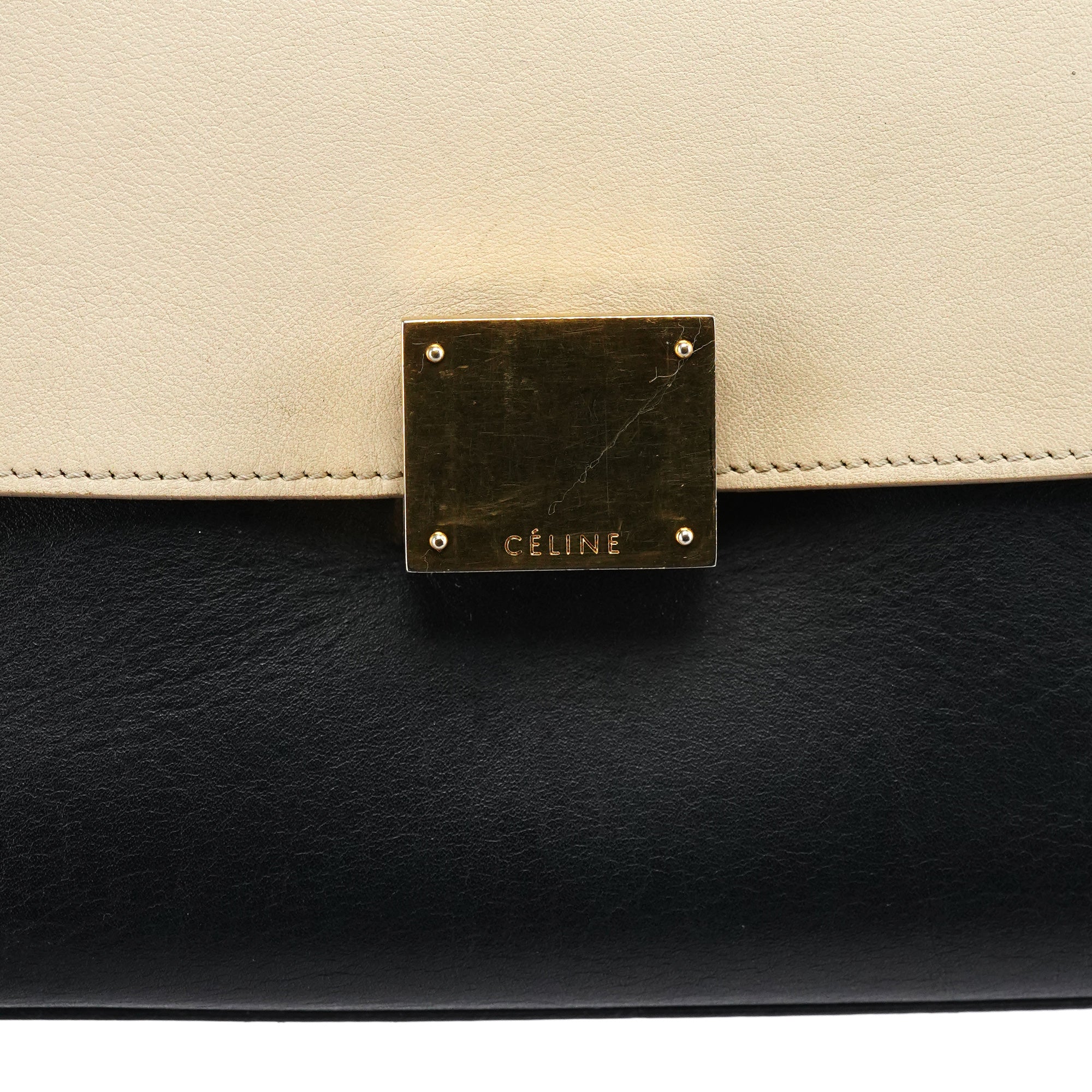White Brown Leather Trapeze 2-Way Bag