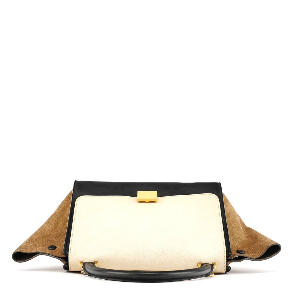 White Brown Leather Trapeze 2-Way Bag