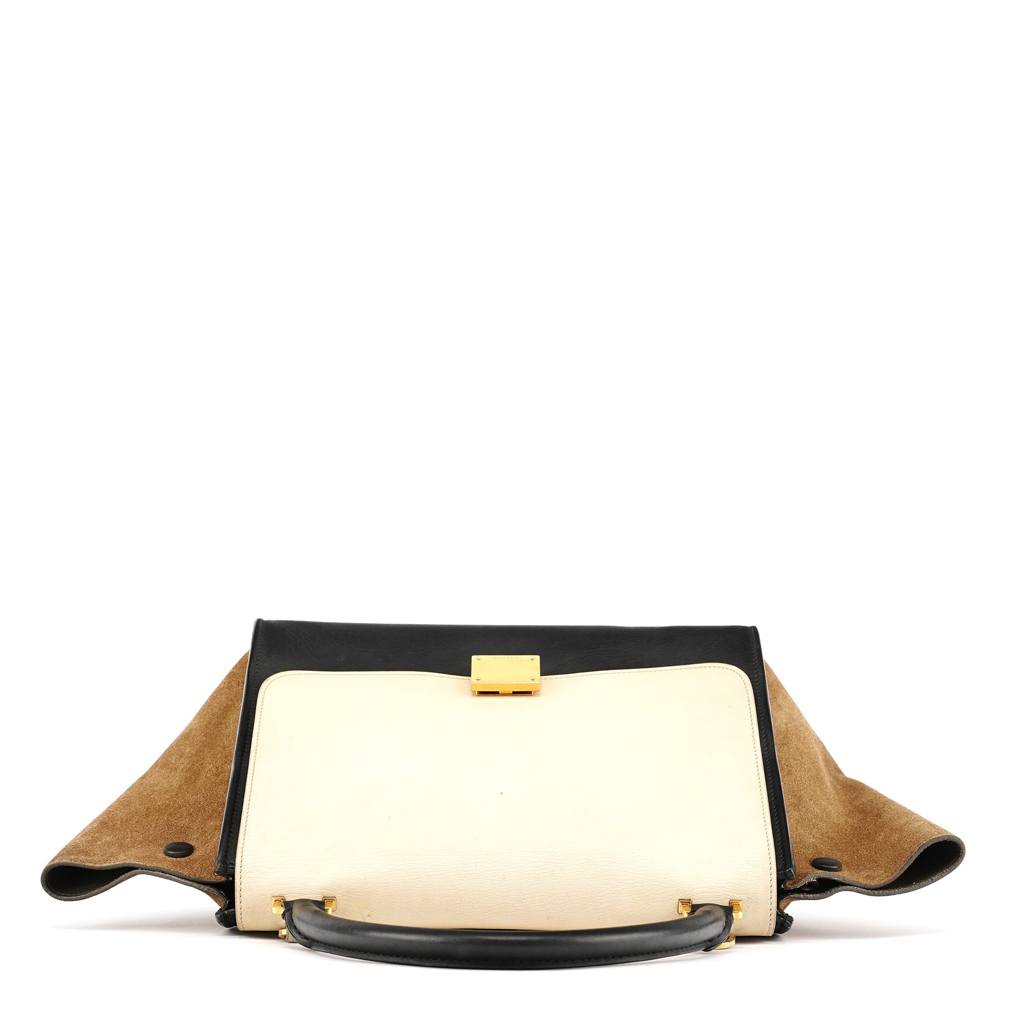 White Brown Leather Trapeze 2-Way Bag