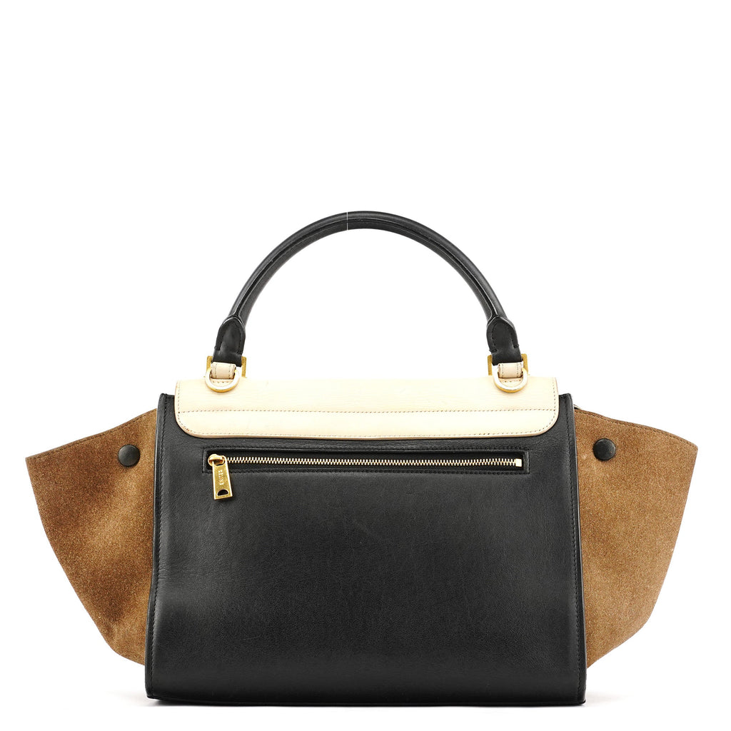 White Brown Leather Trapeze 2-Way Bag