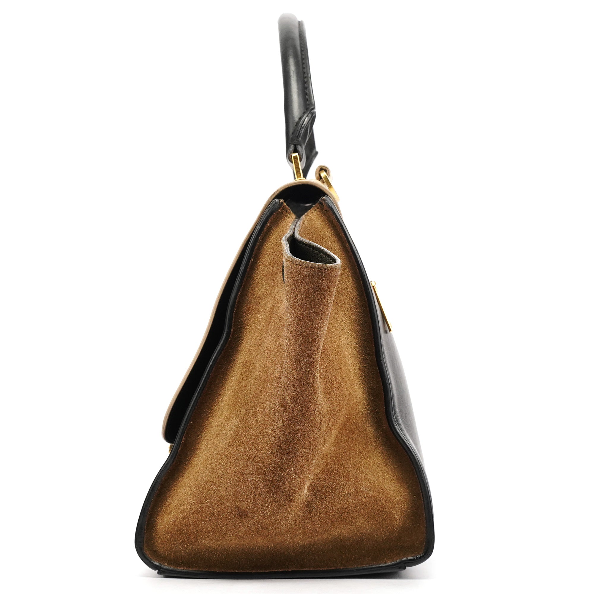 White Brown Leather Trapeze 2-Way Bag