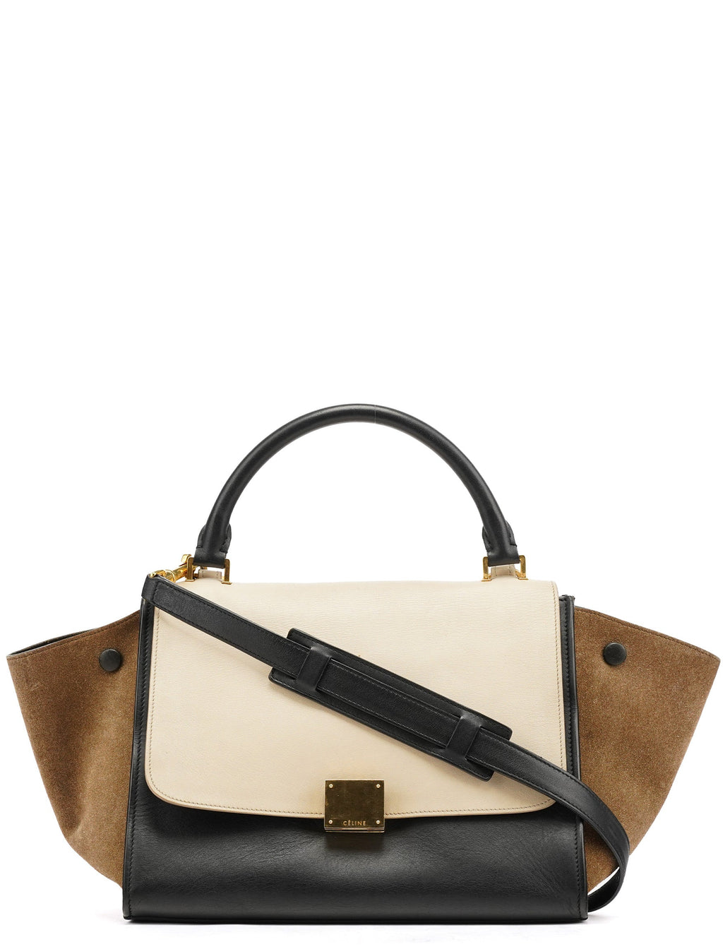 White Brown Leather Trapeze 2-Way Bag