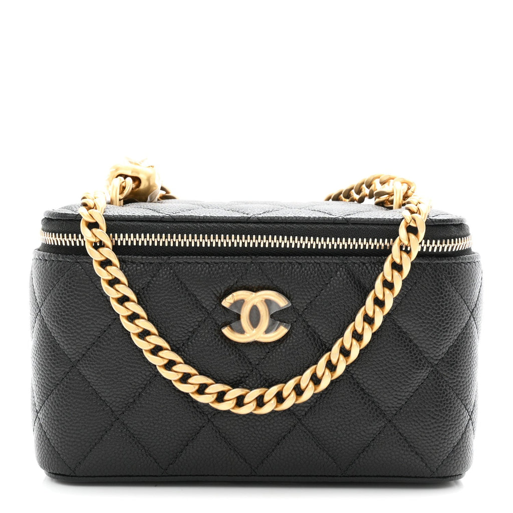 Caviar Quilted Sweetheart Vanity Case Black