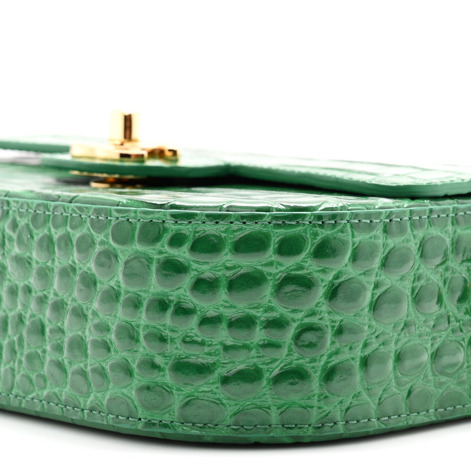 Calfskin Crocodile Embossed Turn Around Mini Flap Emerald