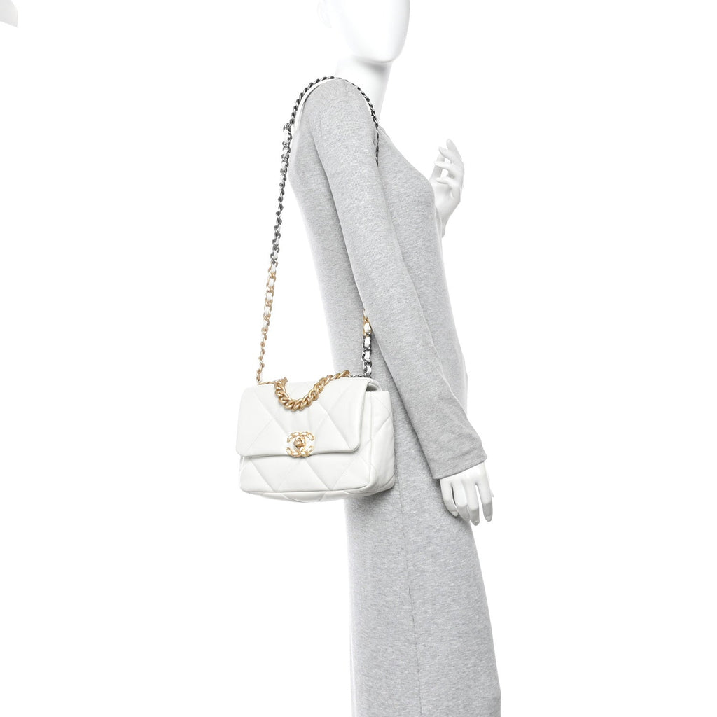 Goatskin Quilted Medium Chanel 19 Flap White