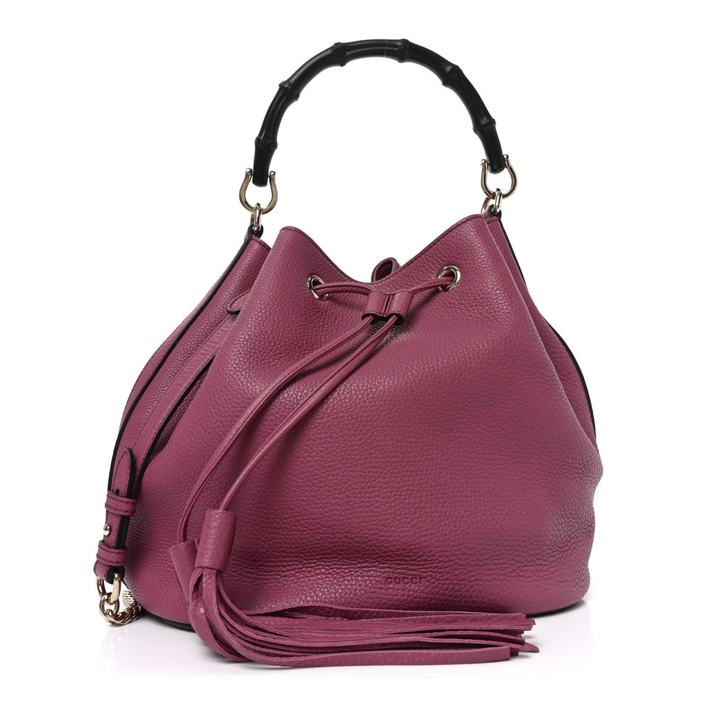 Pebbled Calfskin Miss Bamboo Bucket Bag Purple