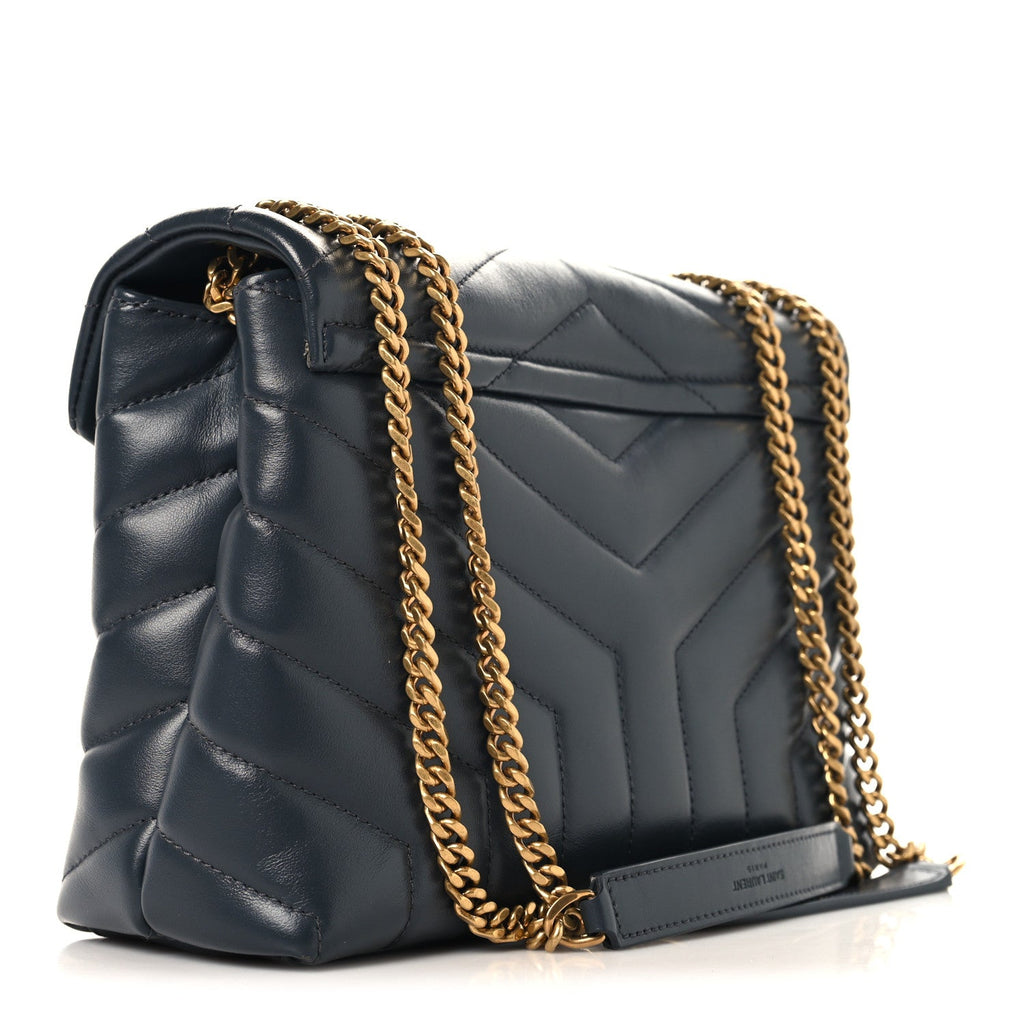 Calfskin Y Quilted Monogram Small Loulou Chain Satchel Dark Smog