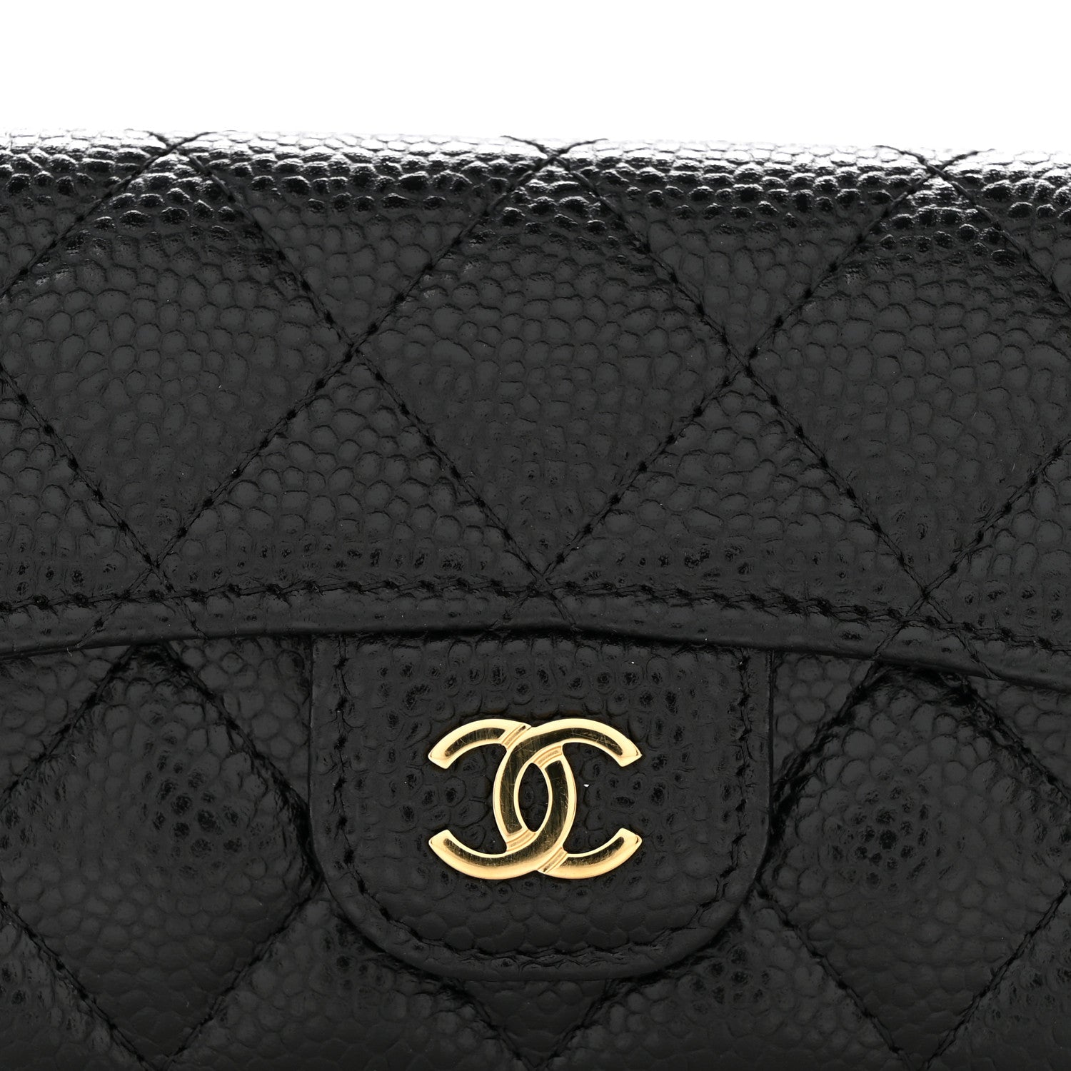 Caviar Quilted Flap Card Holder Wallet Black