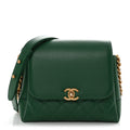 Calfskin Quilted Chain Flap Green