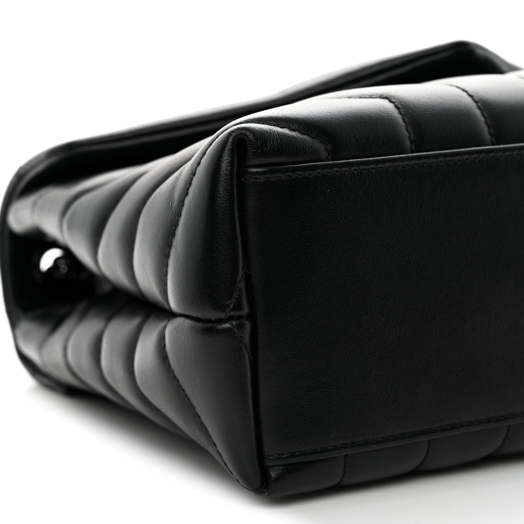 Calfskin Y Quilted Monogram Monochrome Small Loulou Chain Satchel Black