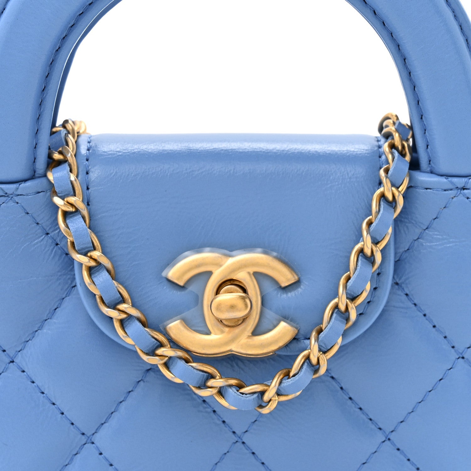 Shiny Aged Calfskin Quilted Mini Nano Kelly Shopper Blue