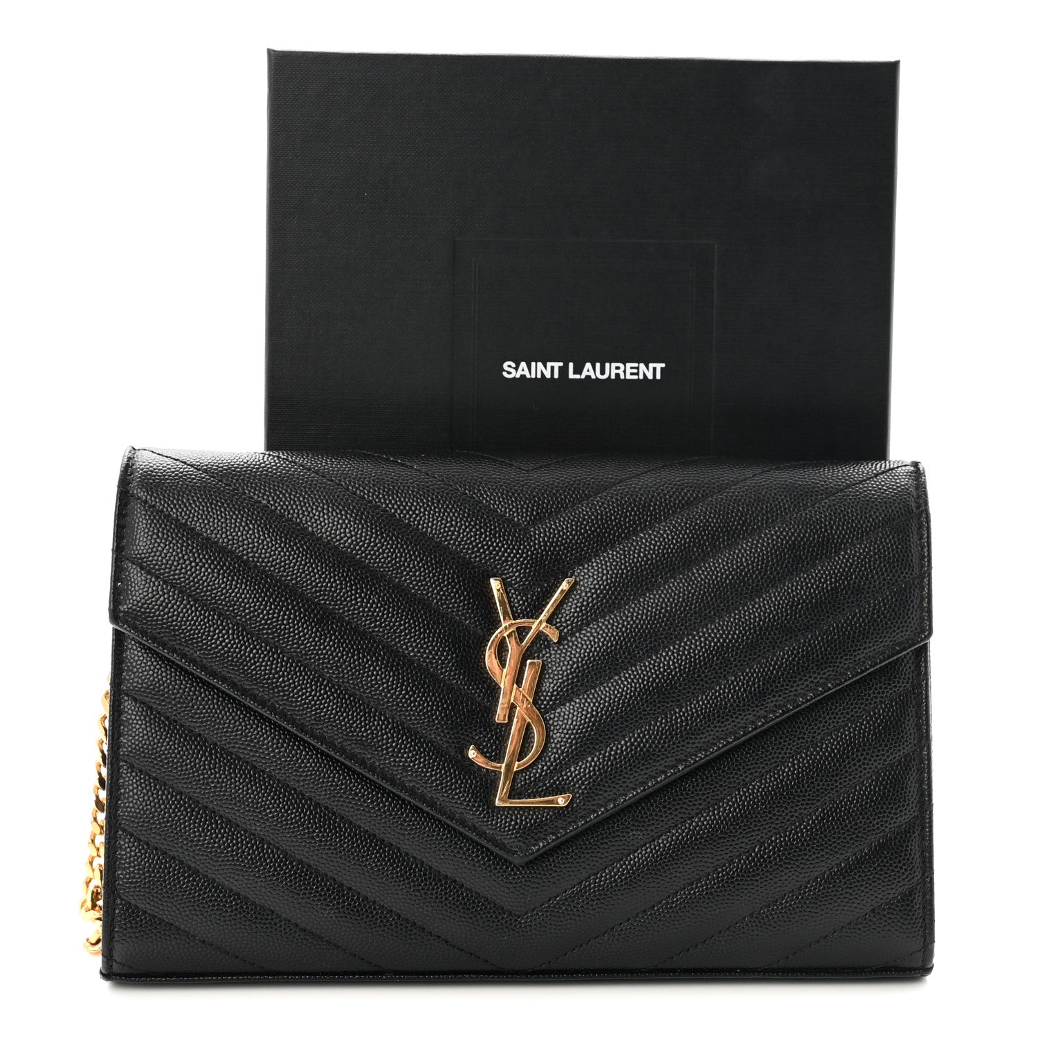 Grain De Poudre Matelasse Chevron Monogram Chain Wallet Black