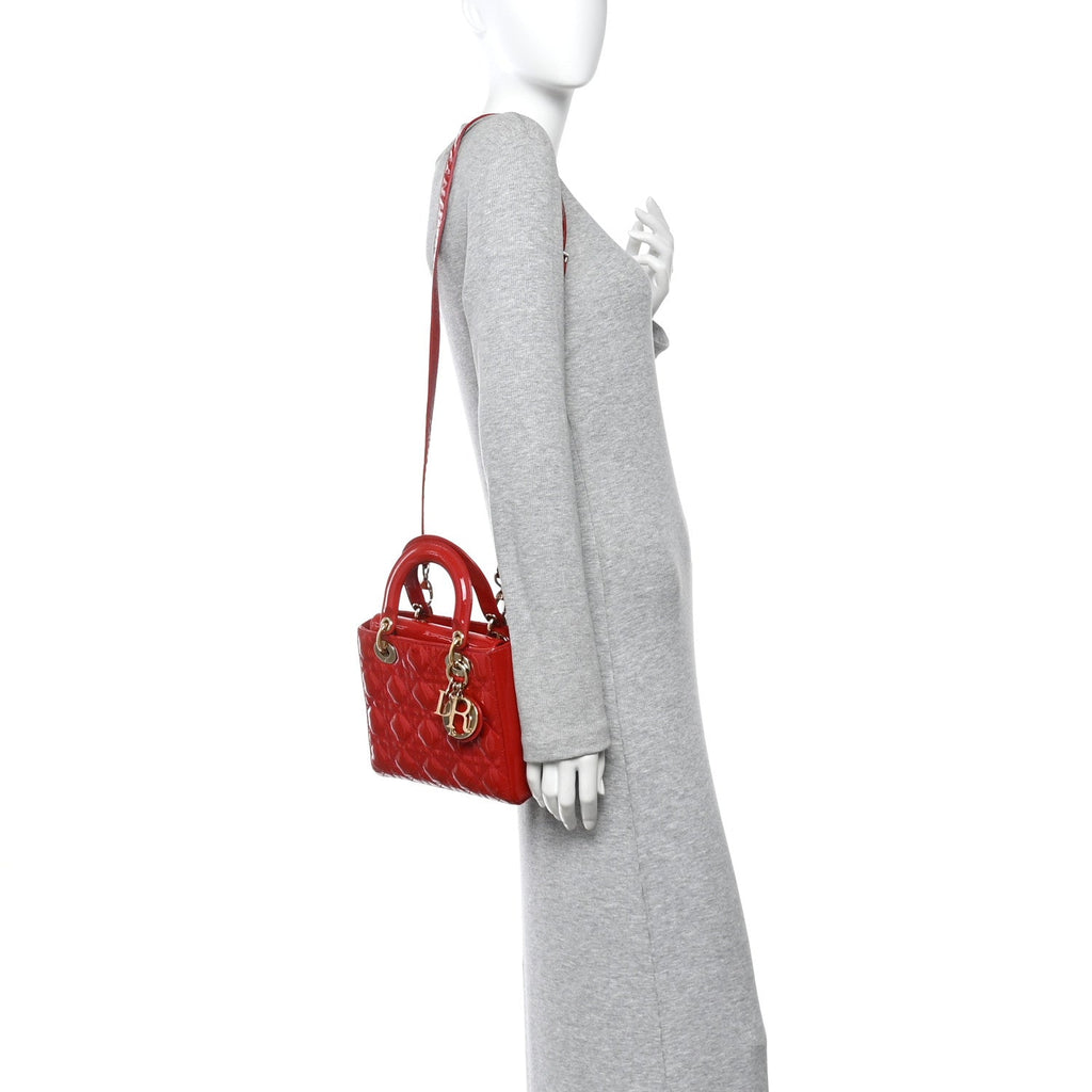 Patent Cannage Small Lady Dior Red