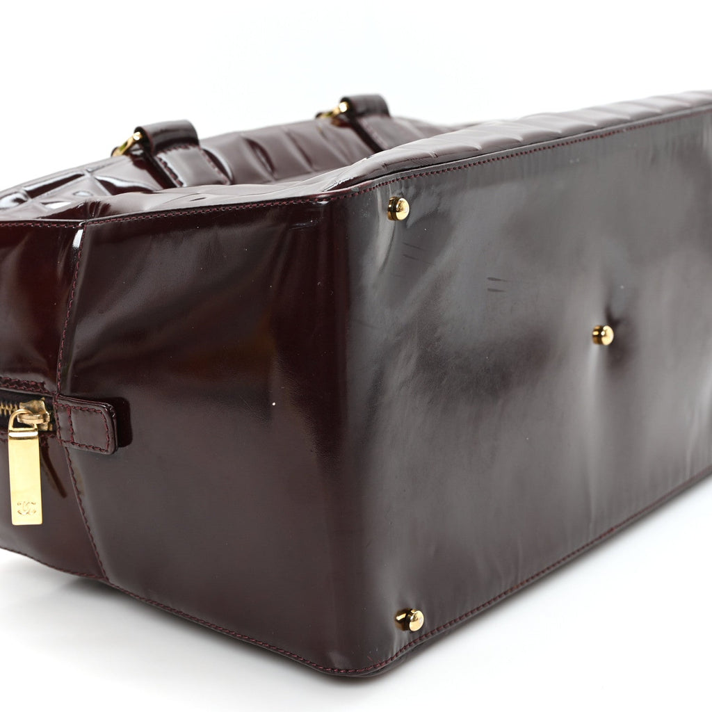 Patent Quilted Chocolate Bar Bowler Burgundy