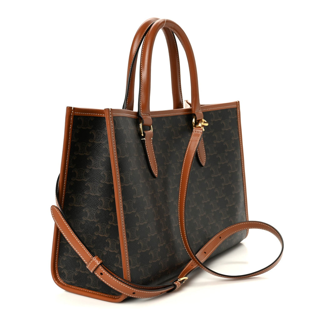 Triomphe Canvas Calfskin Mini Horizontal Cabas Tan
