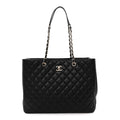 Caviar Quilted Shopping Tote Black Black