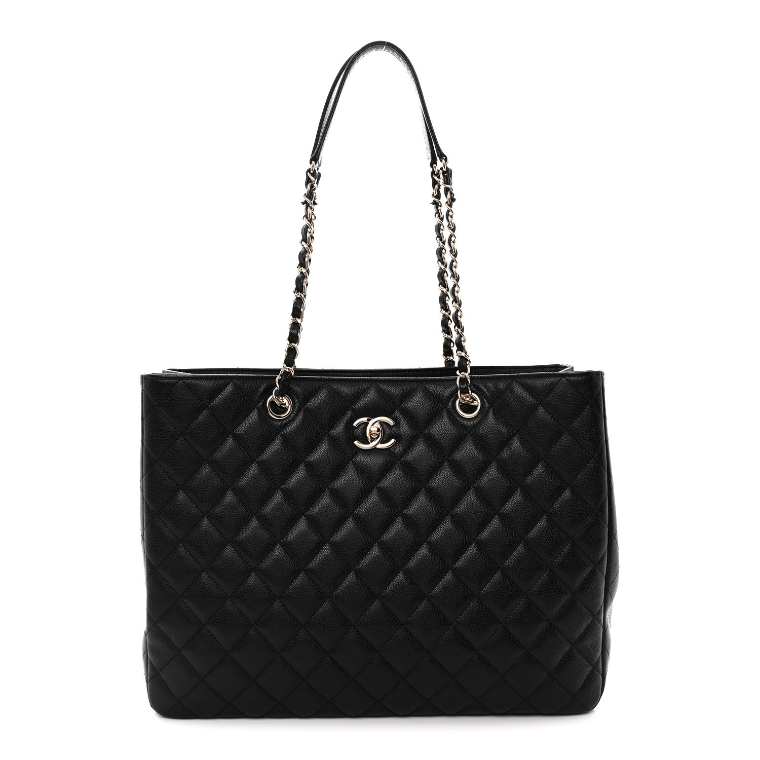 Caviar Quilted Shopping Tote Black Black