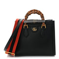 Textured Dollar Calfskin Web Small Diana Tote Bag Black Dusty Grey