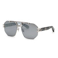 Philipp Plein Sunglasses Aviator Full Rim, Palladium/Grey Havana Frame and Smoke Silver Mirror Lens SPP077V523X