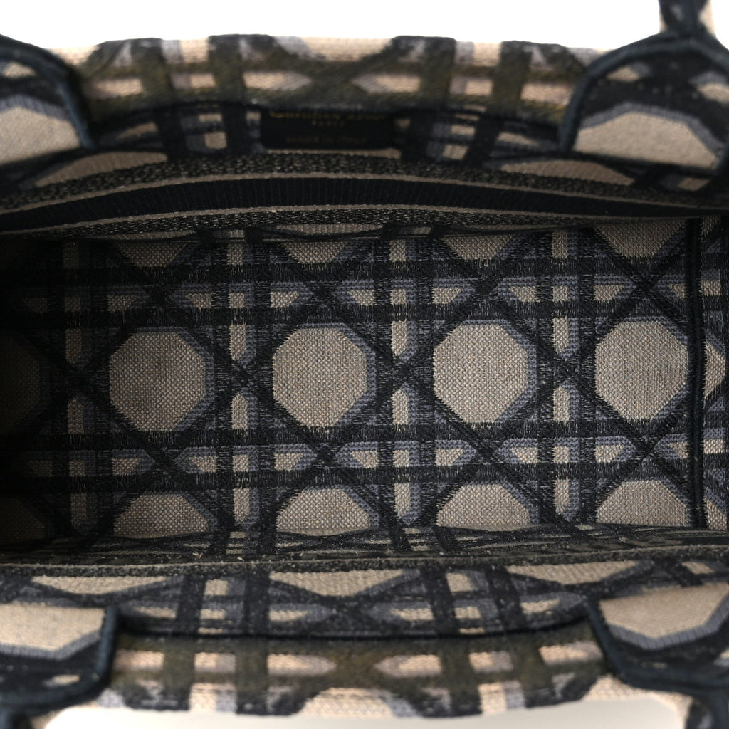 Canvas Macrocannage Embroidered Medium Book Tote Beige Blue