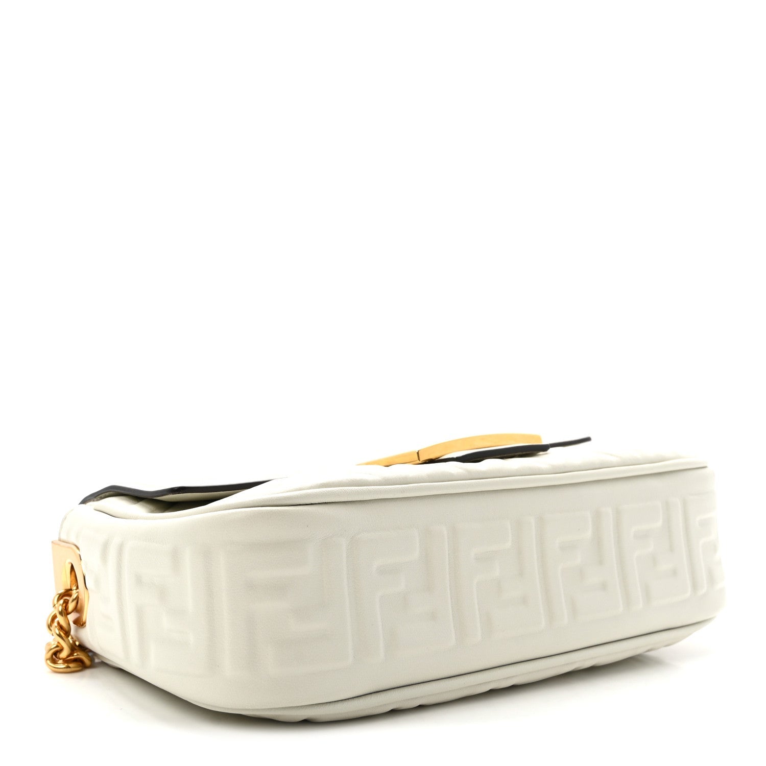Nappa Small FF Embossed Midi Chain Baguette White