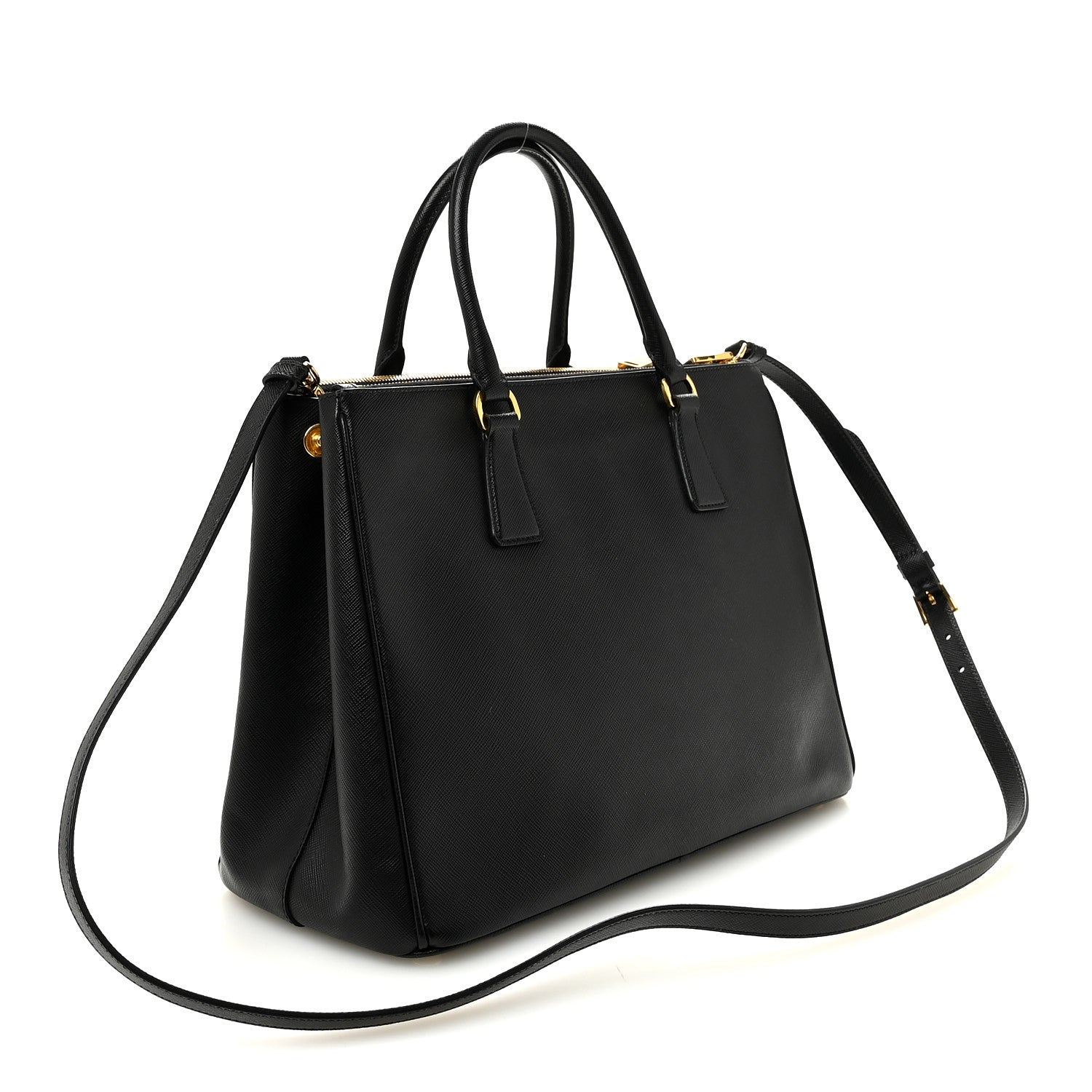 Saffiano Lux Medium Galleria Double Zip Tote Black