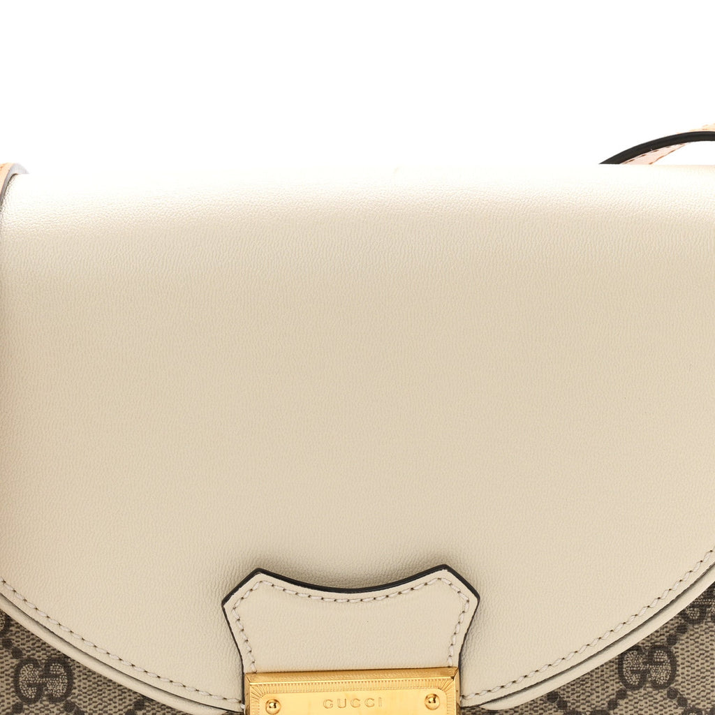 GG Supreme Monogram Calfskin Small Padlock Messenger Shoulder Bag Beige Mystic White Sun Oil