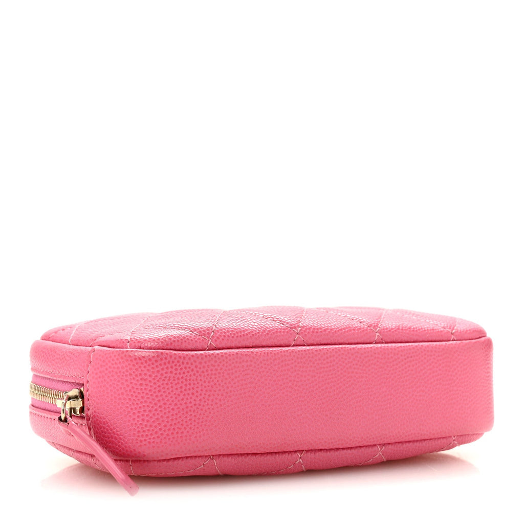 Caviar Quilted Small Curvy Pouch Cosmetic Case Pink