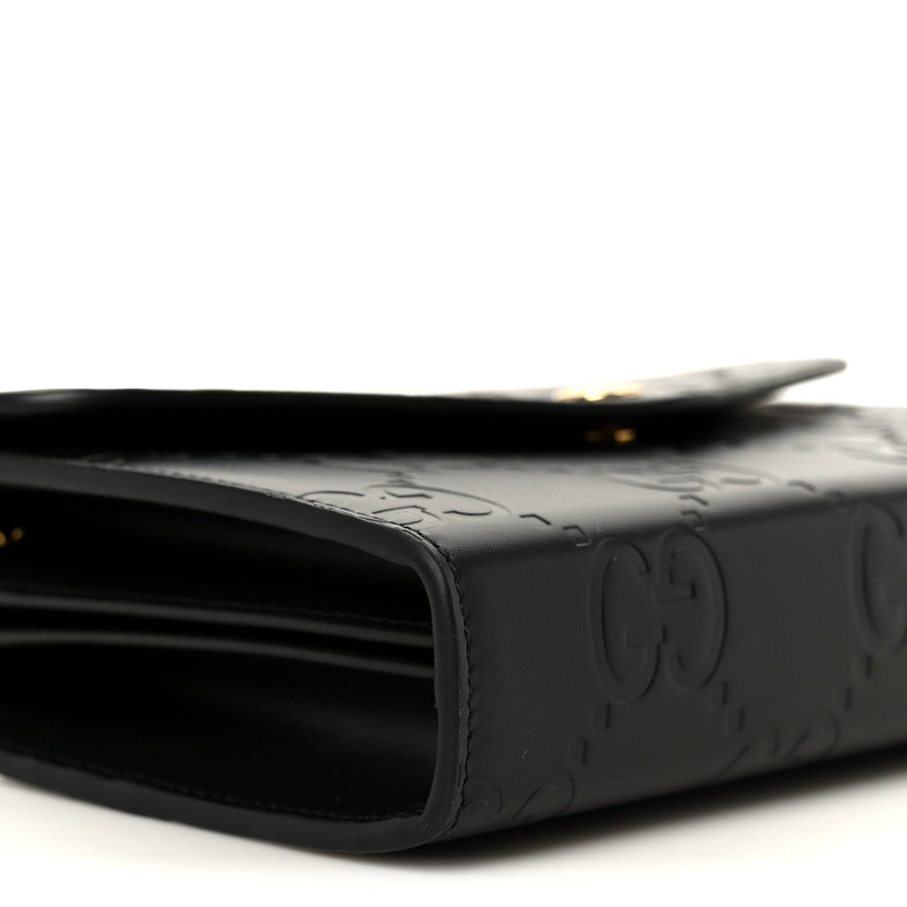 Calfskin GG Debossed Chain Wallet Black