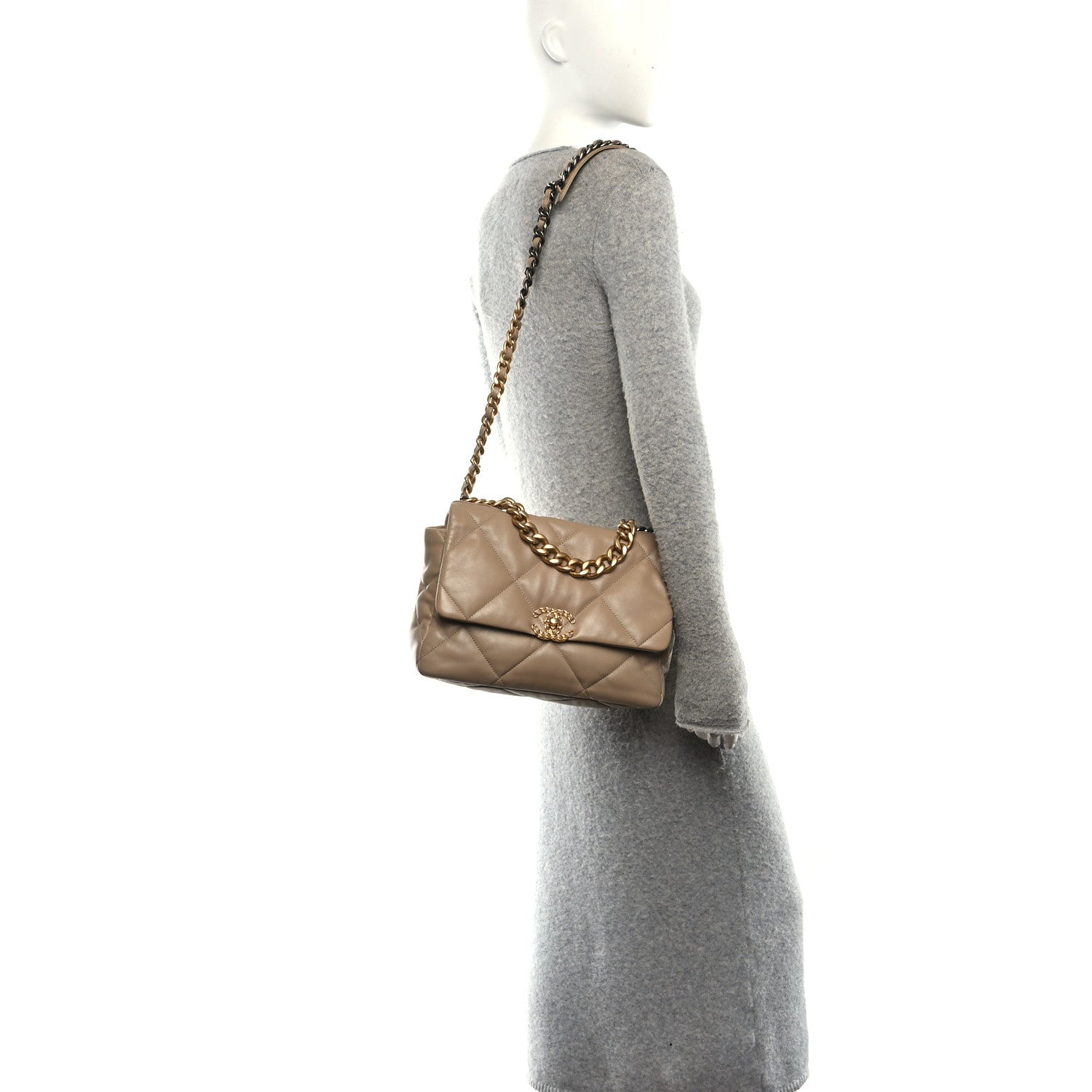 Lambskin Quilted Large Chanel 19 Flap Beige