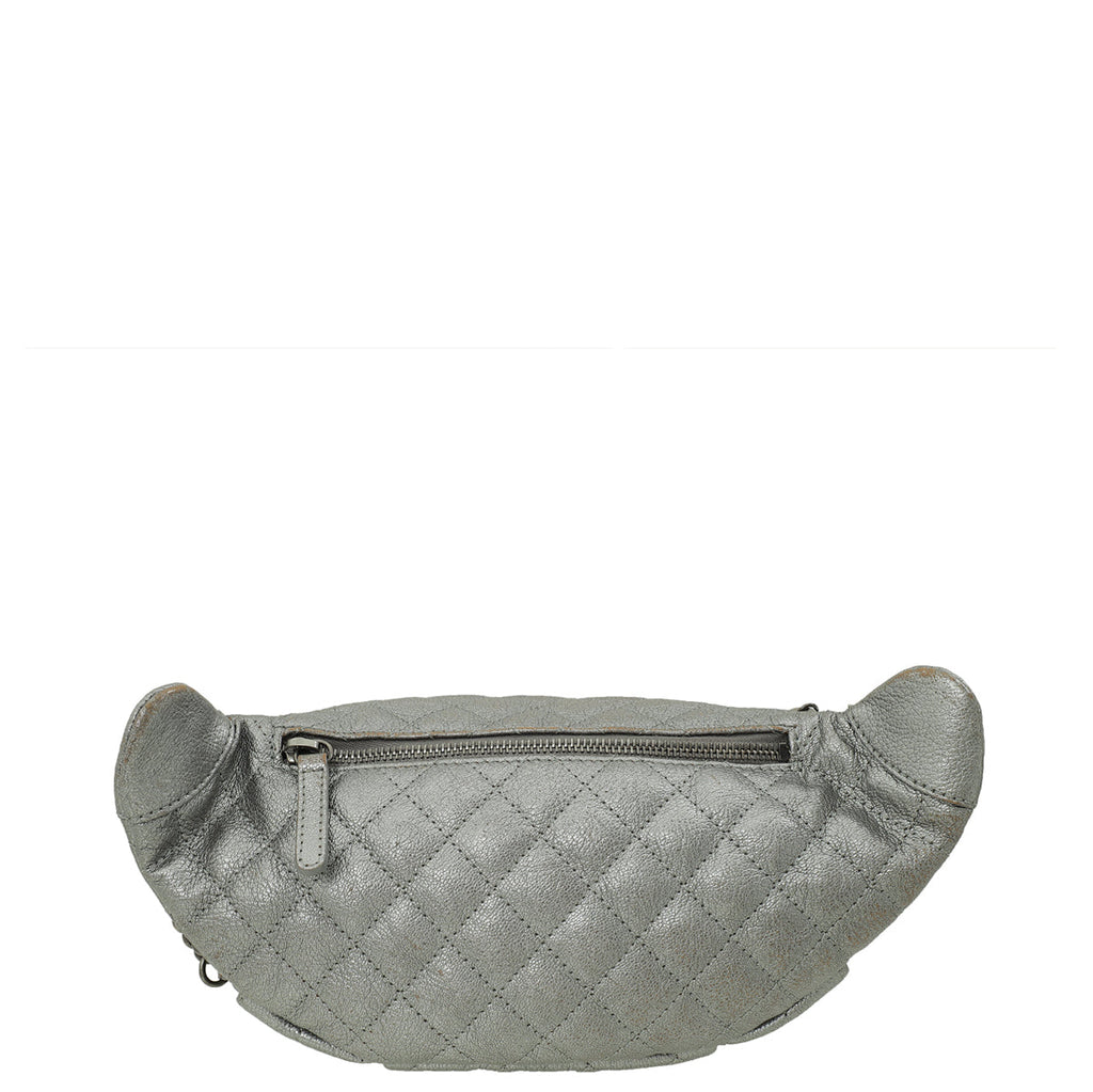 Chanel Metallic Silver Grey CC Quilted Waist Belt Bag