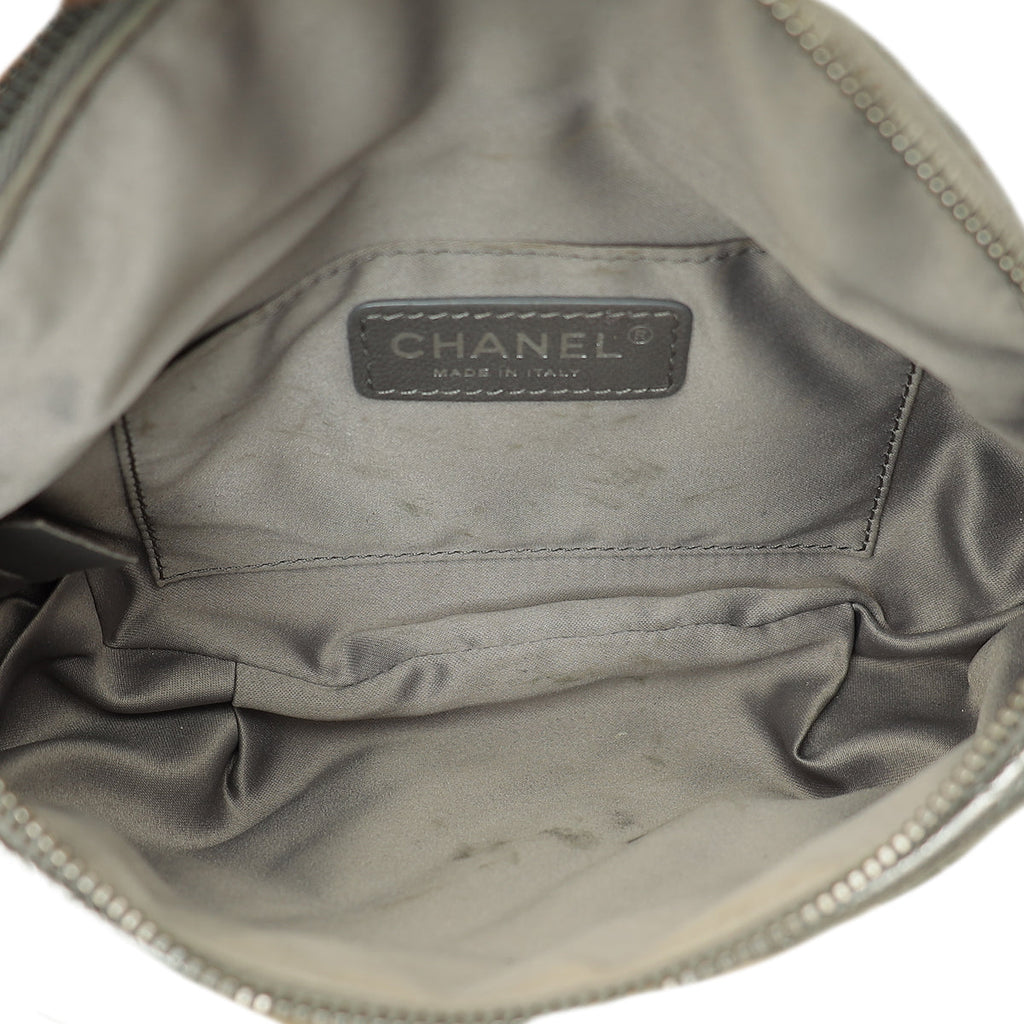 Chanel Metallic Silver Grey CC Quilted Waist Belt Bag