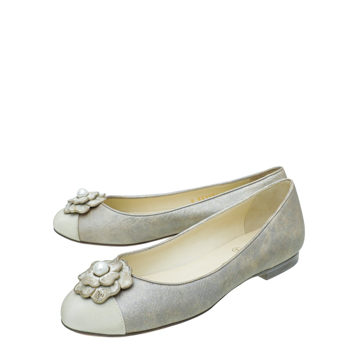 Chanel Beige Camellia Pearl Ballet Flats 37.5