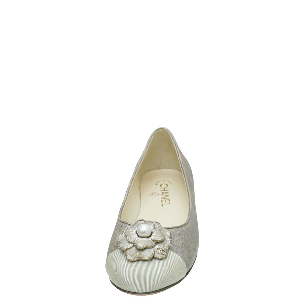 Chanel Beige Camellia Pearl Ballet Flats 37.5