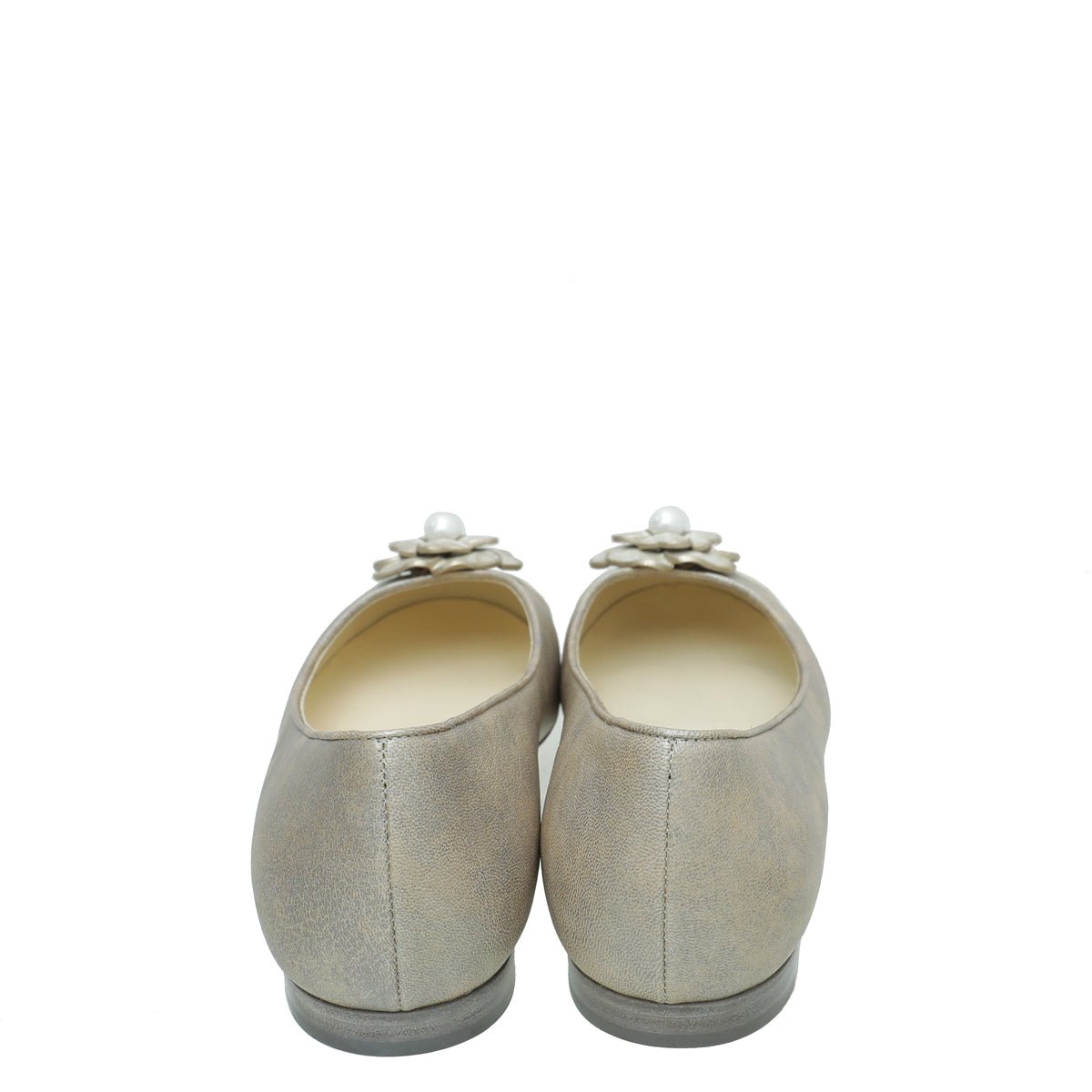 Chanel Beige Camellia Pearl Ballet Flats 37.5