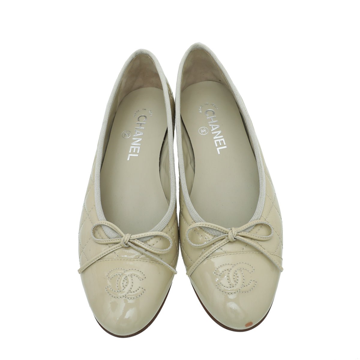 Chanel Beige CC Cap Toe Quilted Flat Ballerina 38