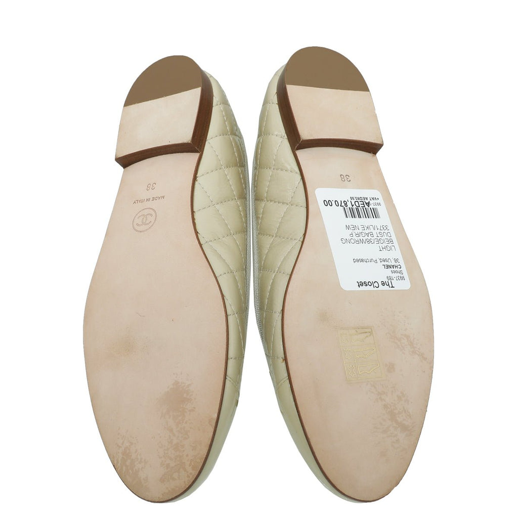 Chanel Beige CC Cap Toe Quilted Flat Ballerina 38