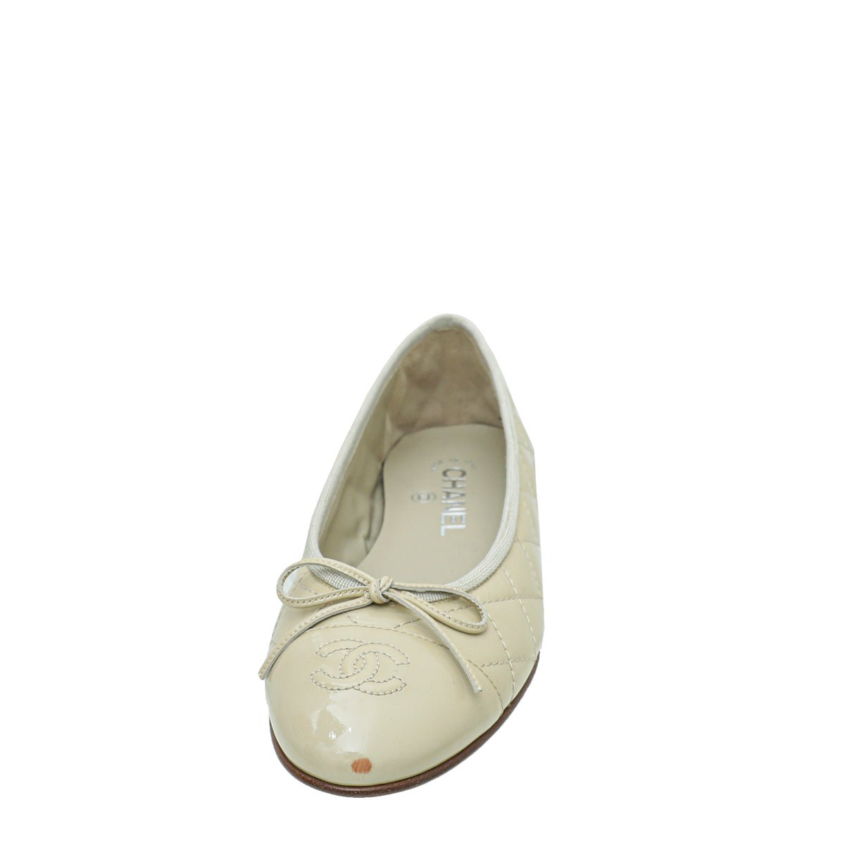 Chanel Beige CC Cap Toe Quilted Flat Ballerina 38
