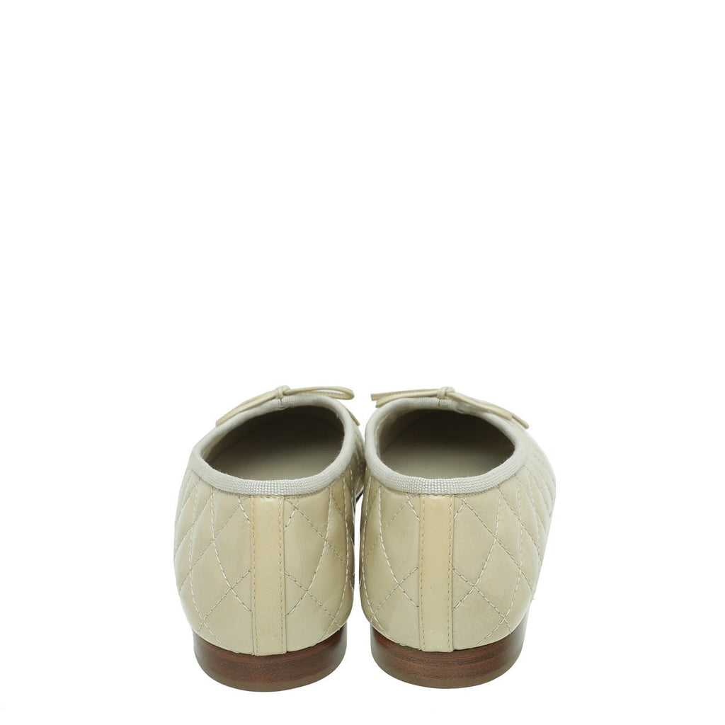 Chanel Beige CC Cap Toe Quilted Flat Ballerina 38