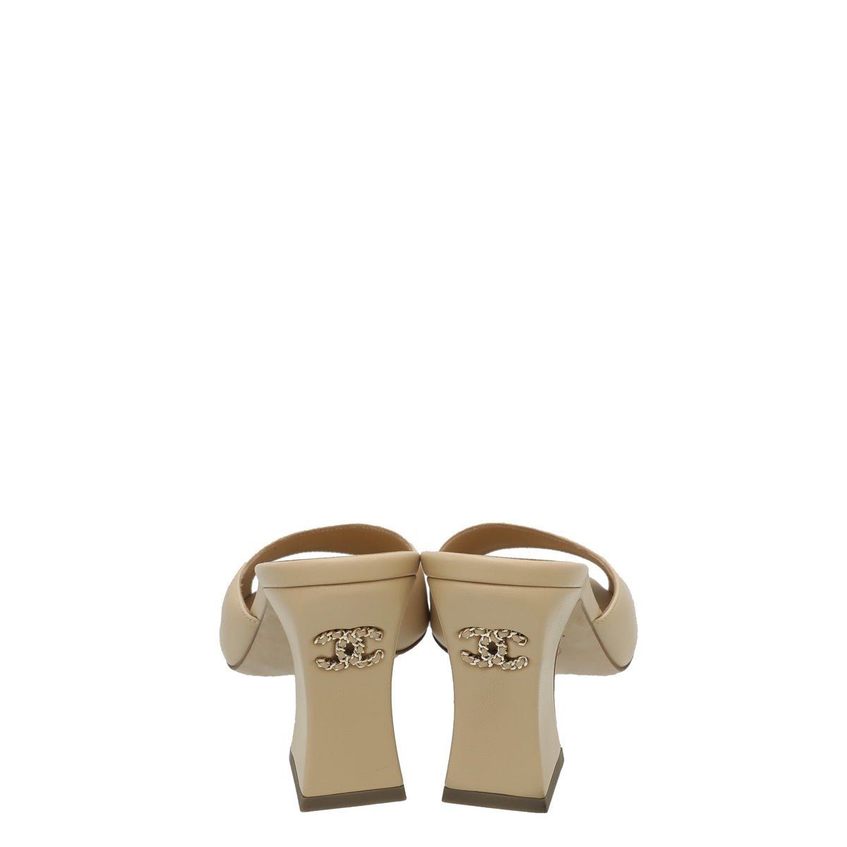 Chanel Beige CC Chain Heeled Mules 38.5
