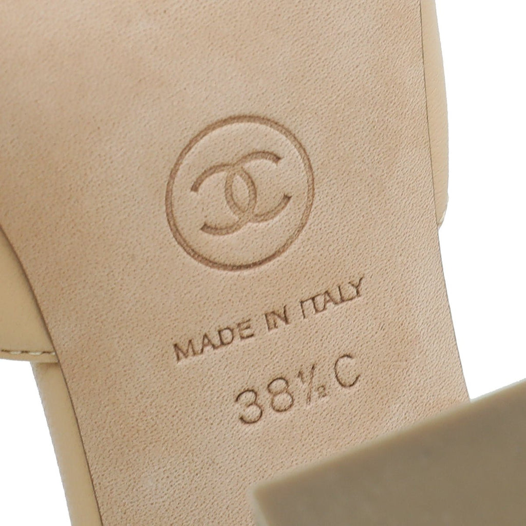 Chanel Beige CC Chain Heeled Mules 38.5