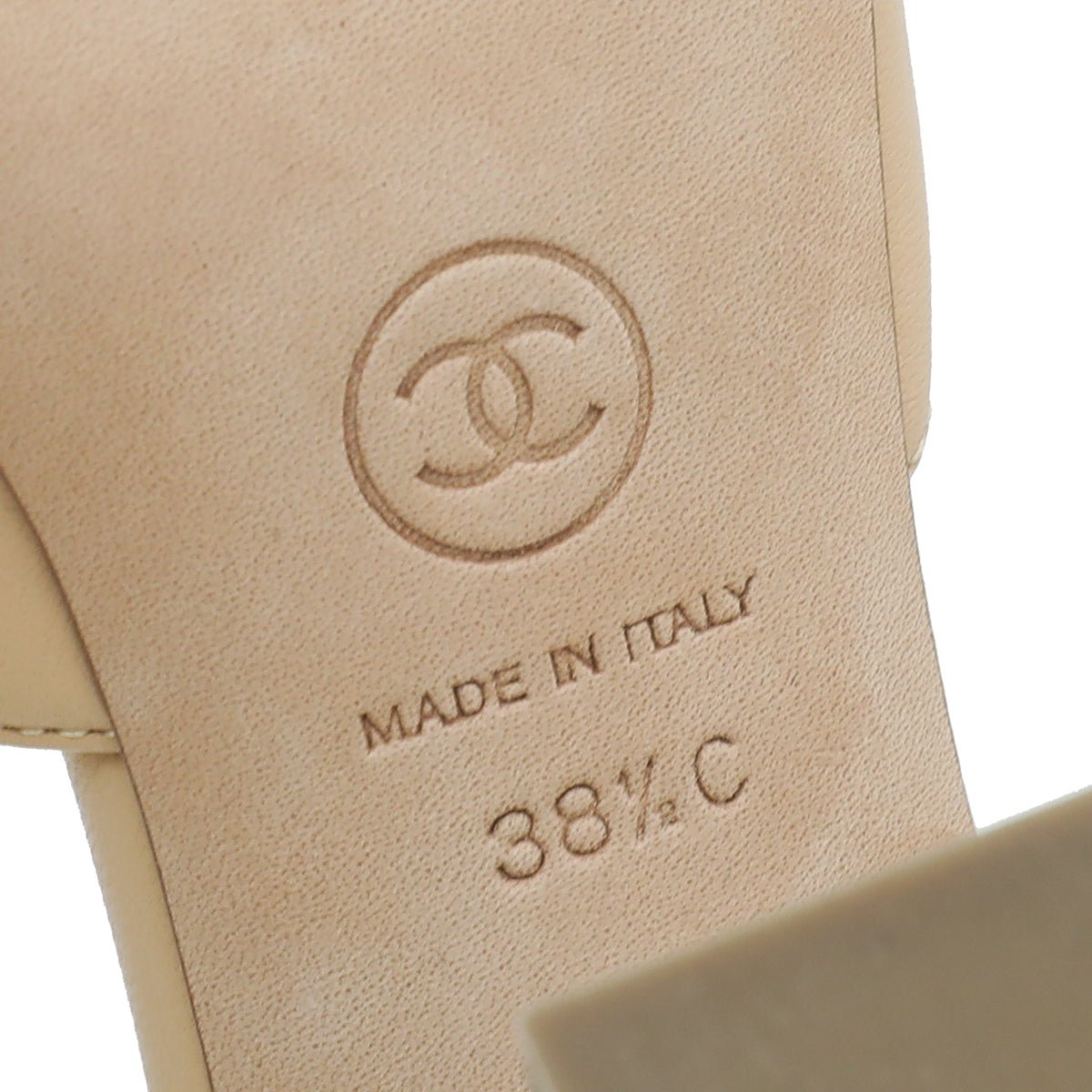 Chanel Beige CC Chain Heeled Mules 38.5
