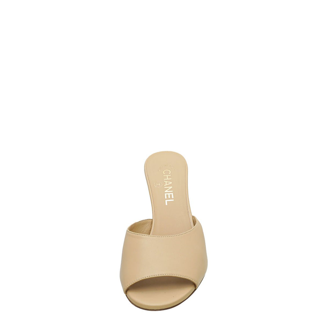 Chanel Beige CC Chain Heeled Mules 38.5