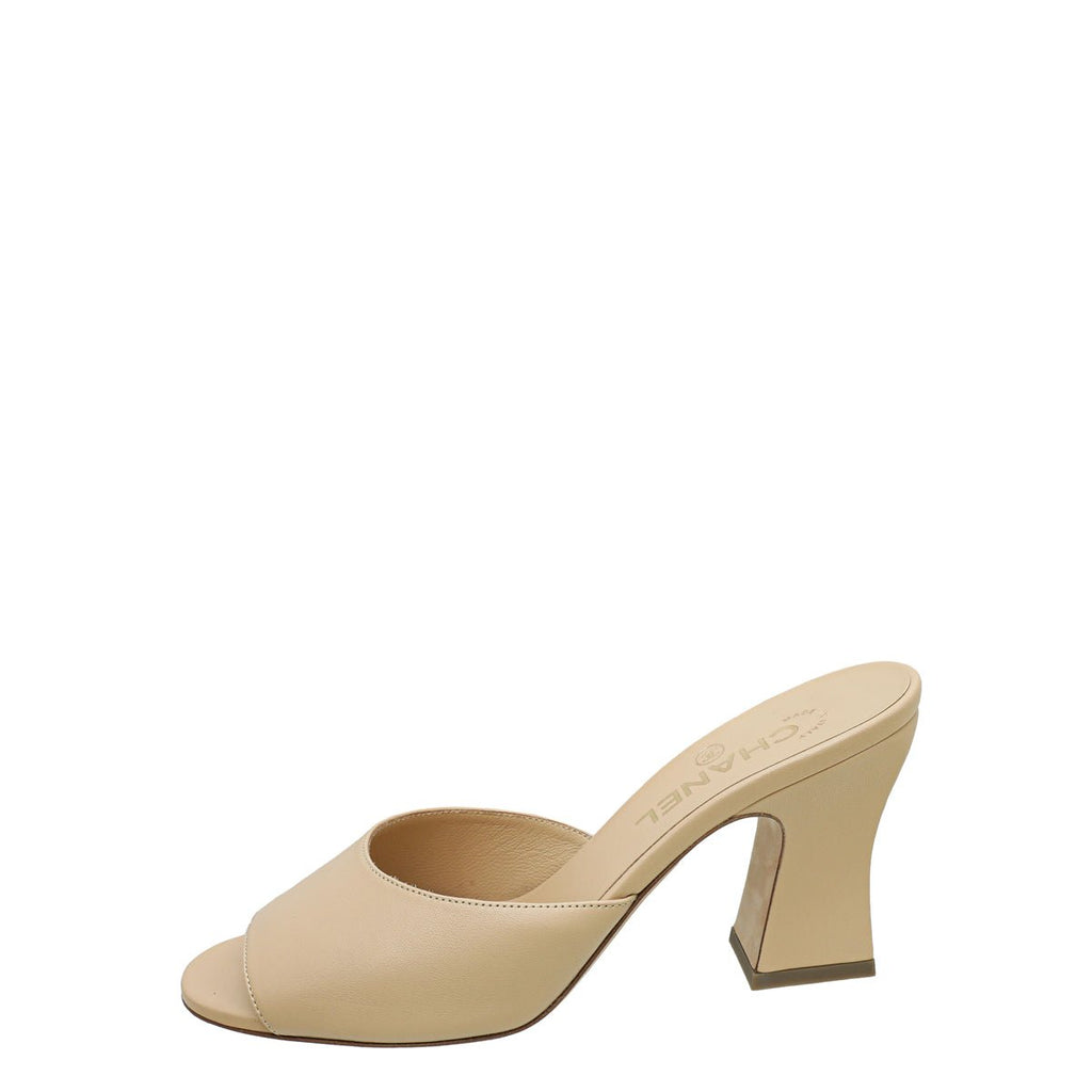 Chanel Beige CC Chain Heeled Mules 38.5