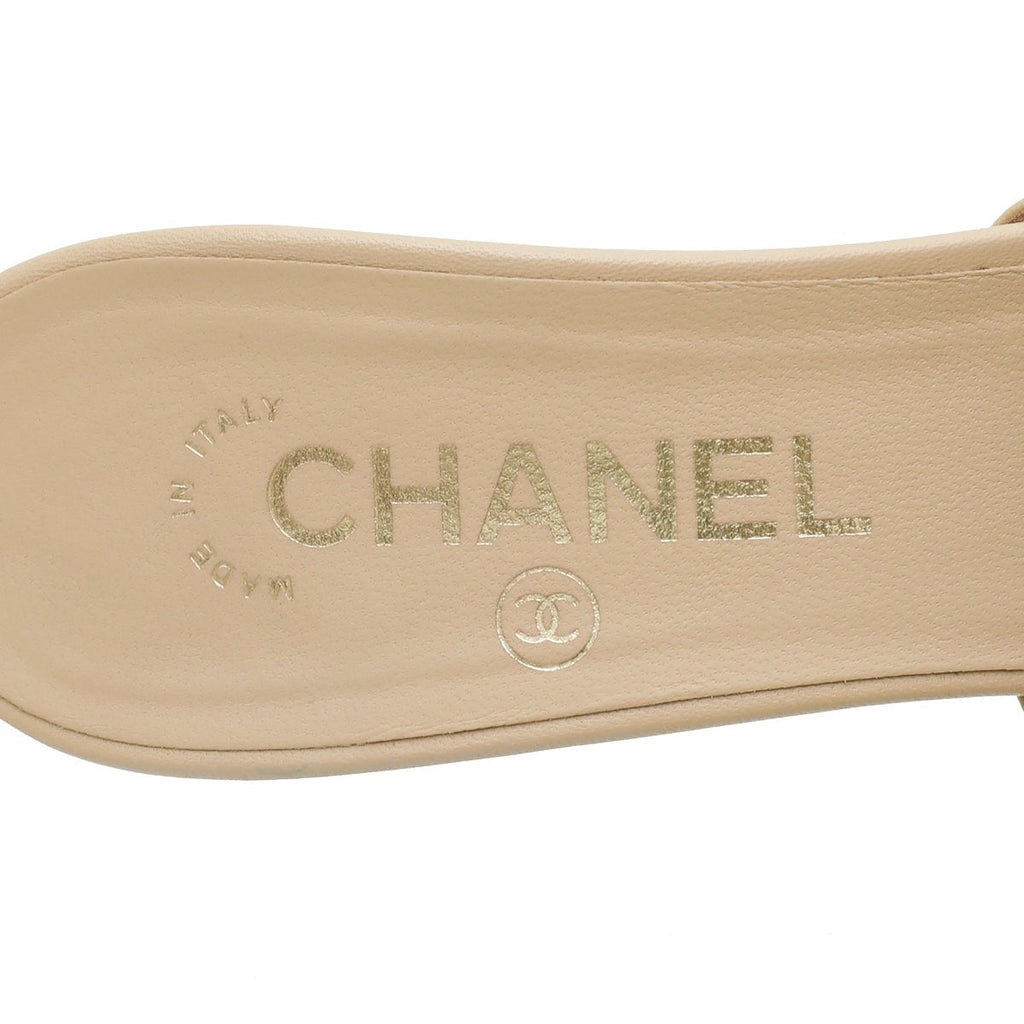 Chanel Beige CC Chain Heeled Mules 38.5