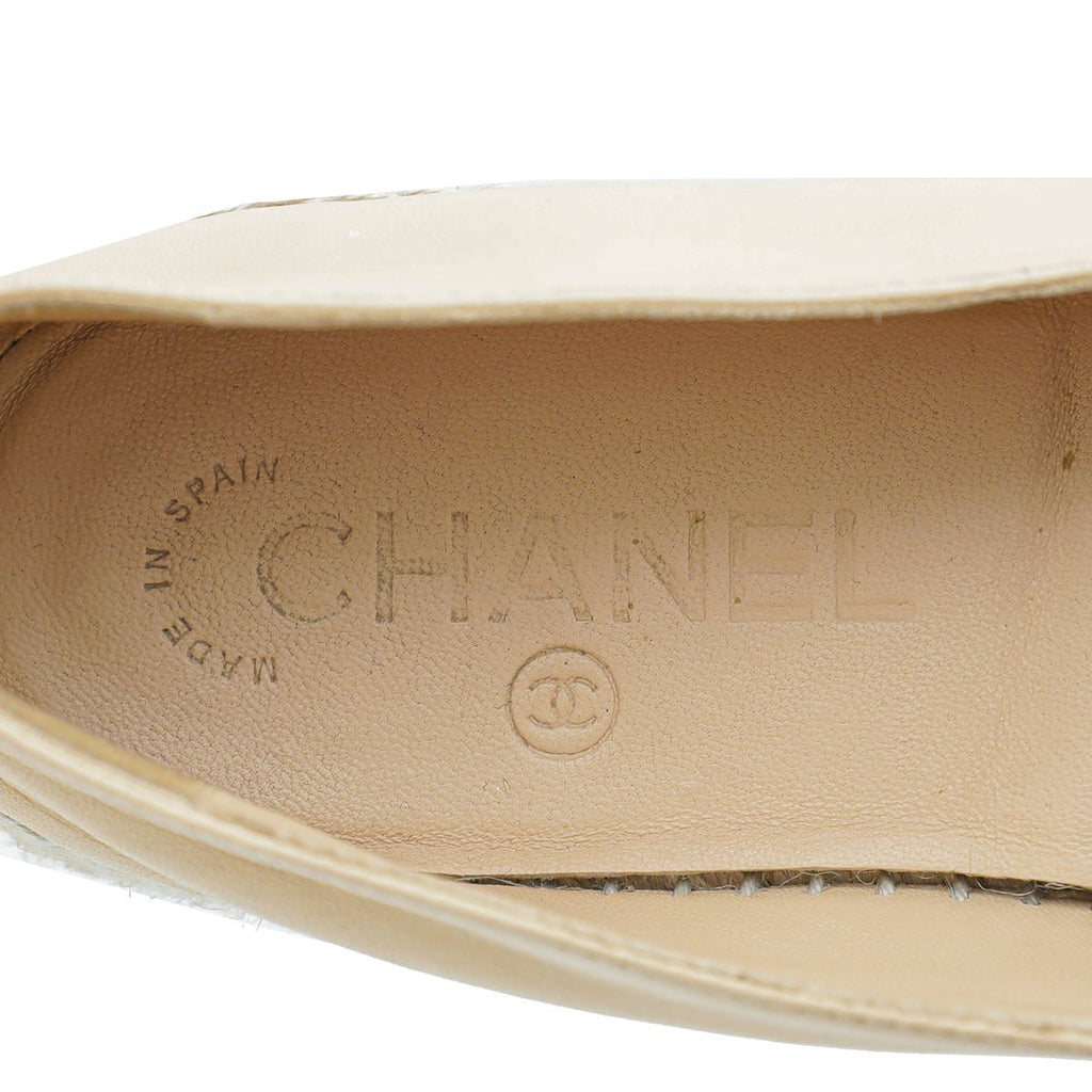 Chanel Beige CC Crochet Cap Toe Espadrille 36