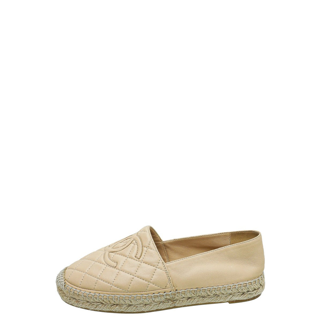 Chanel Beige CC Crochet Cap Toe Espadrille 36