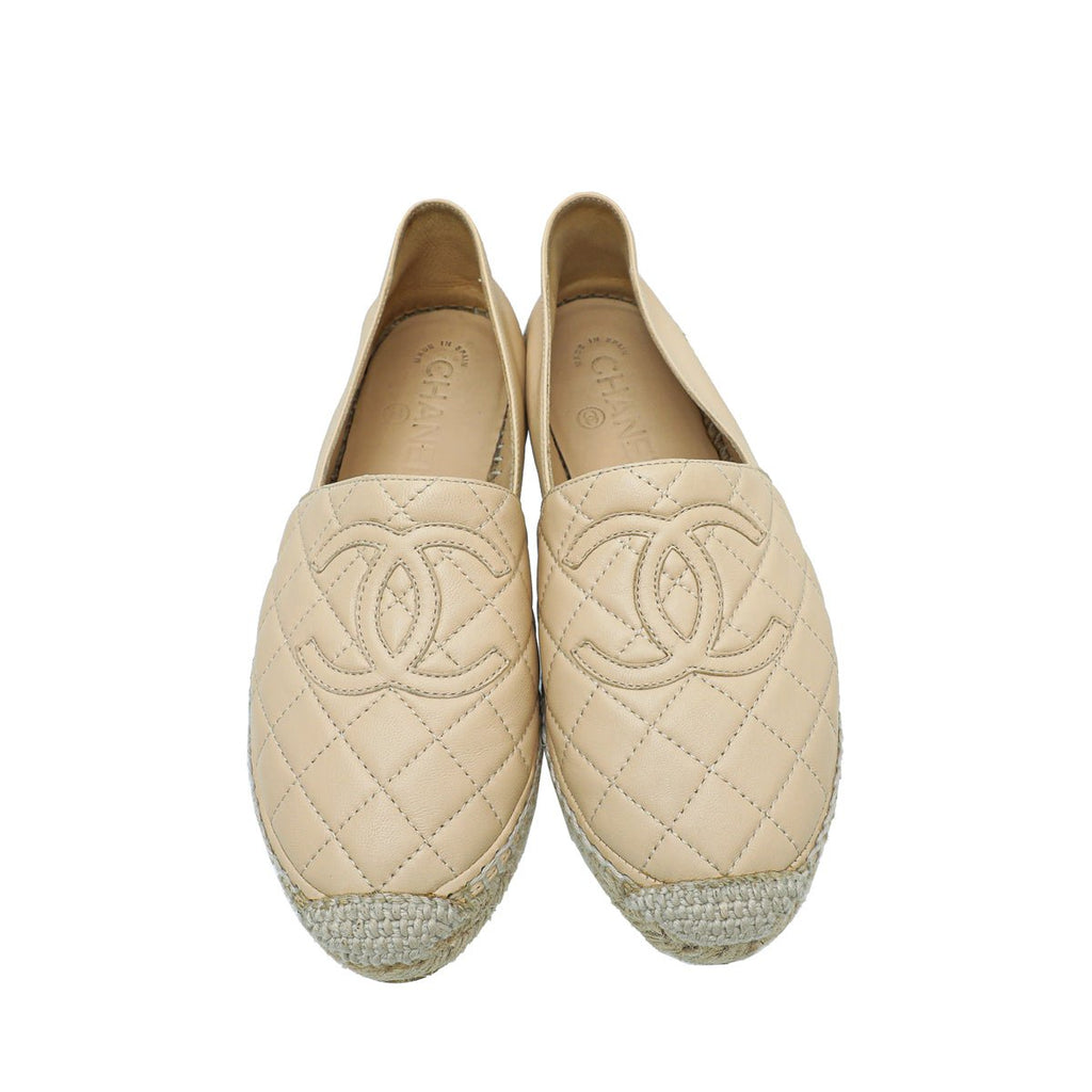 Chanel Beige CC Crochet Cap Toe Espadrille 36